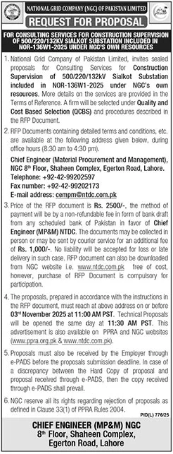 National Grid Company of Pakistan Limited Lahore Tender Notice